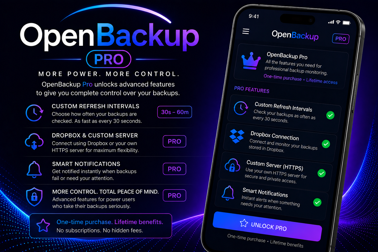OpenBackup Pro features and one-time purchase